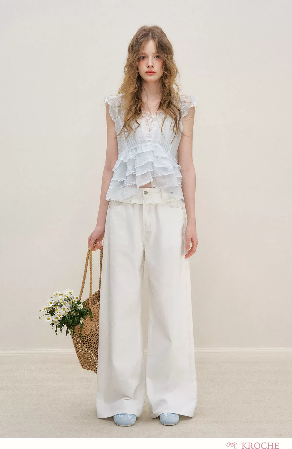 Organza Lace Ruffle Sleeveless Top