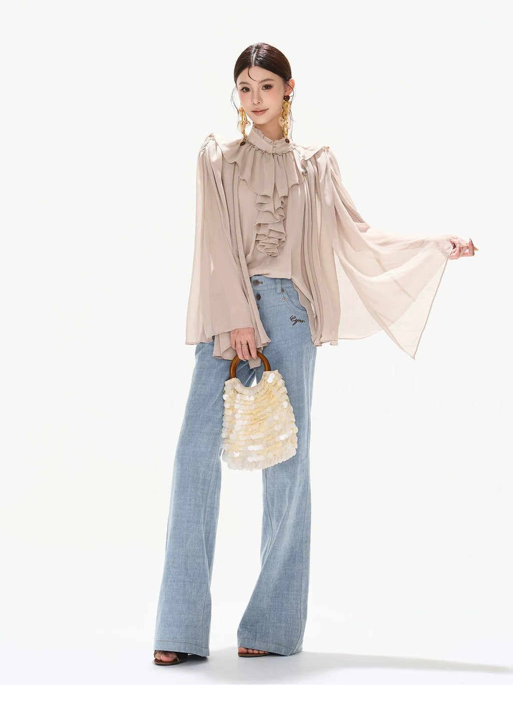 Lightweight Ruffle Collar Sleeveless Chiffon Blouse