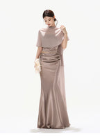 Amber Glow High-Waist Fishtail Satin Skirt