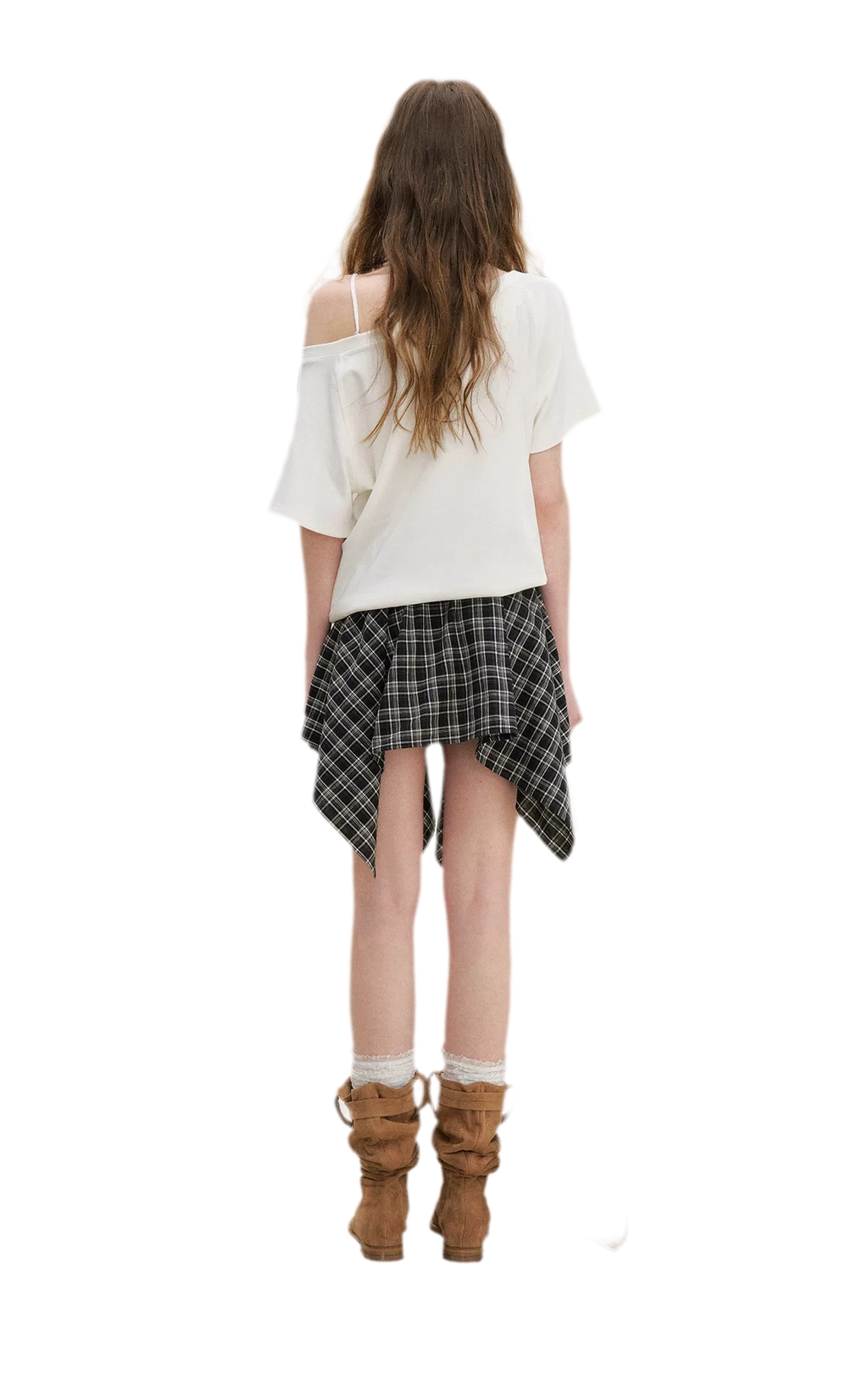 Asymmetric Lace Patchwork Plaid Skirt/Top