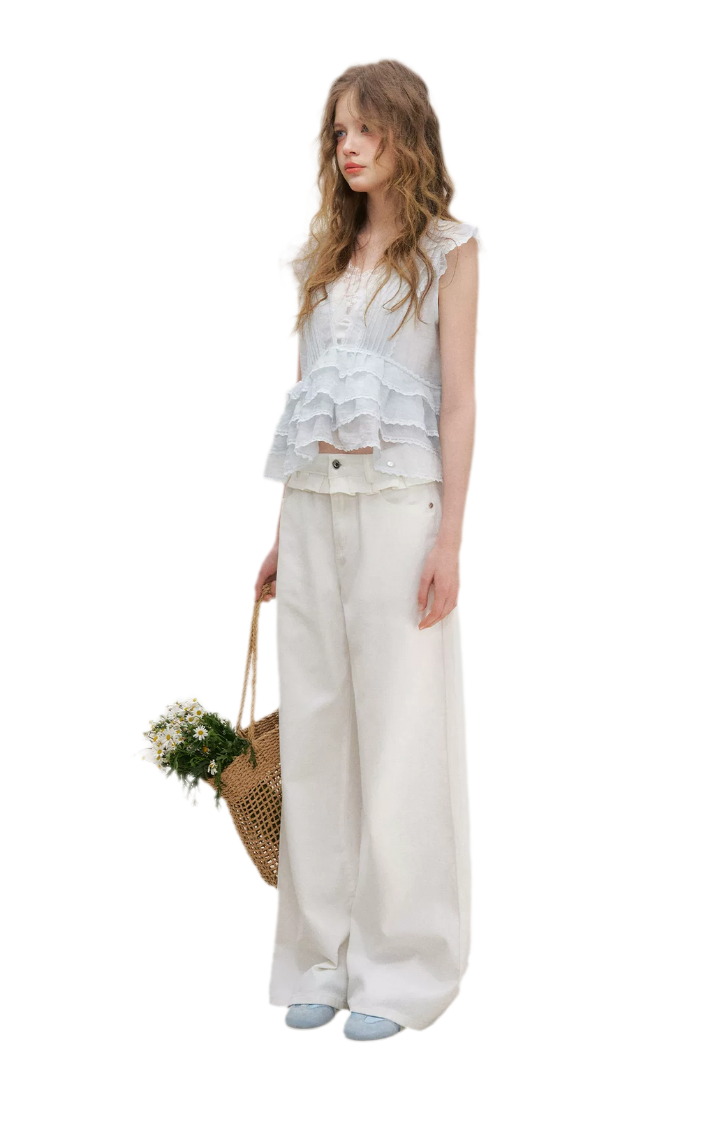 Organza Lace Ruffle Sleeveless Top