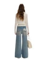 Lace-Trimmed Wide-Leg Denim Pants
