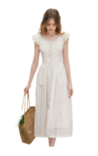 Embroidered Flutter Sleeve Dress
