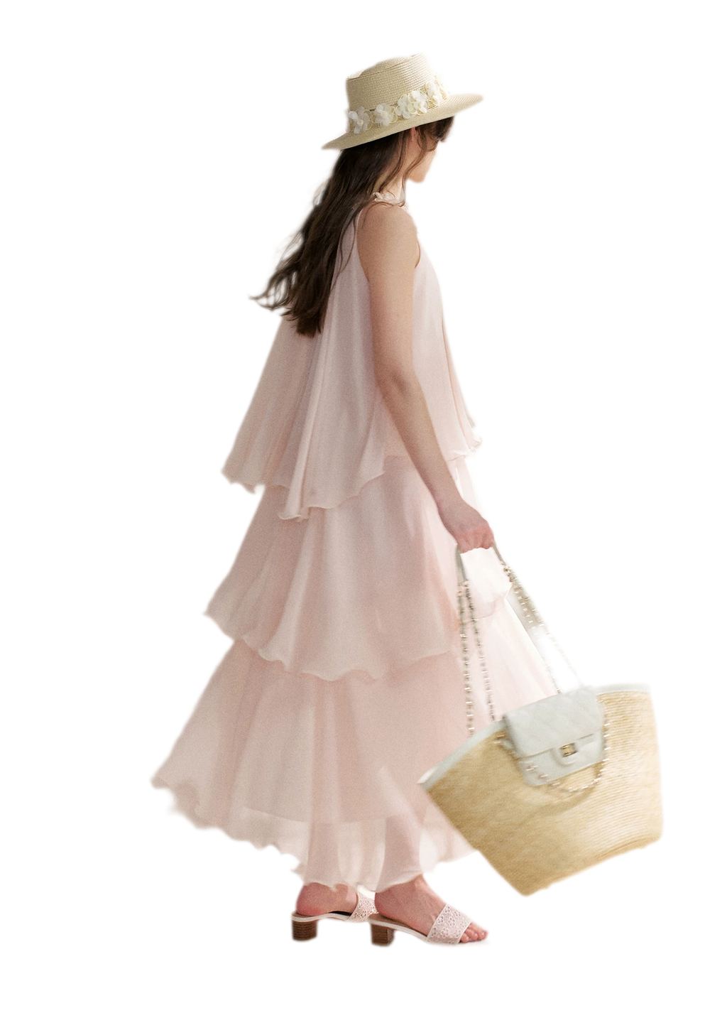 Chiffon Floral Halter Long Dress