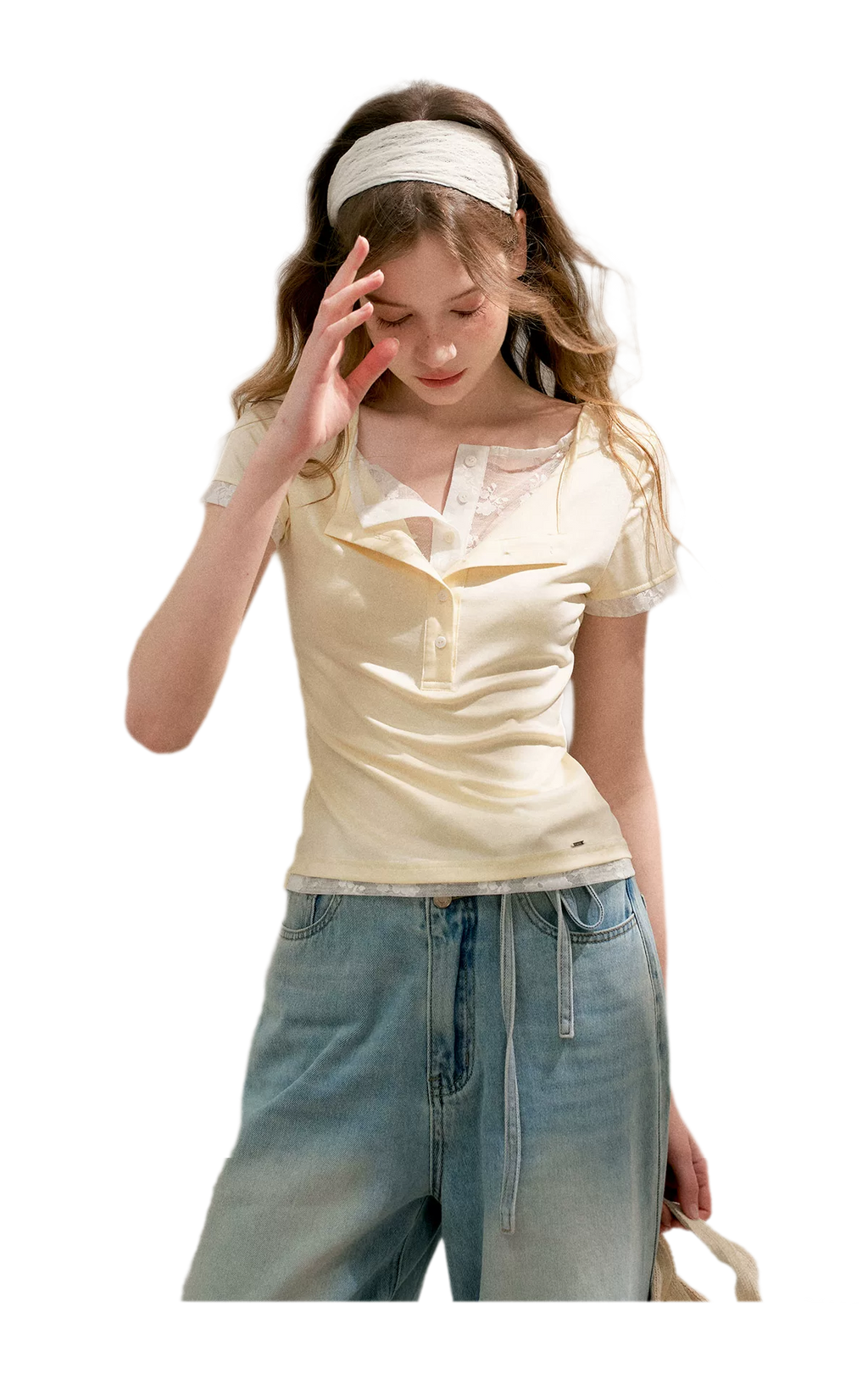 Double-Layer Collar Lace T-Shirt