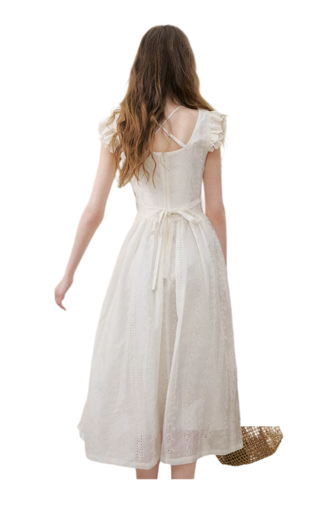 Embroidered Flutter Sleeve Dress