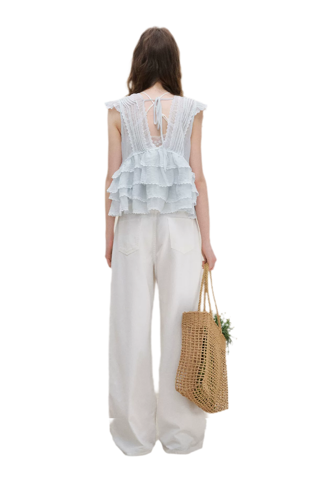 Organza Lace Ruffle Sleeveless Top