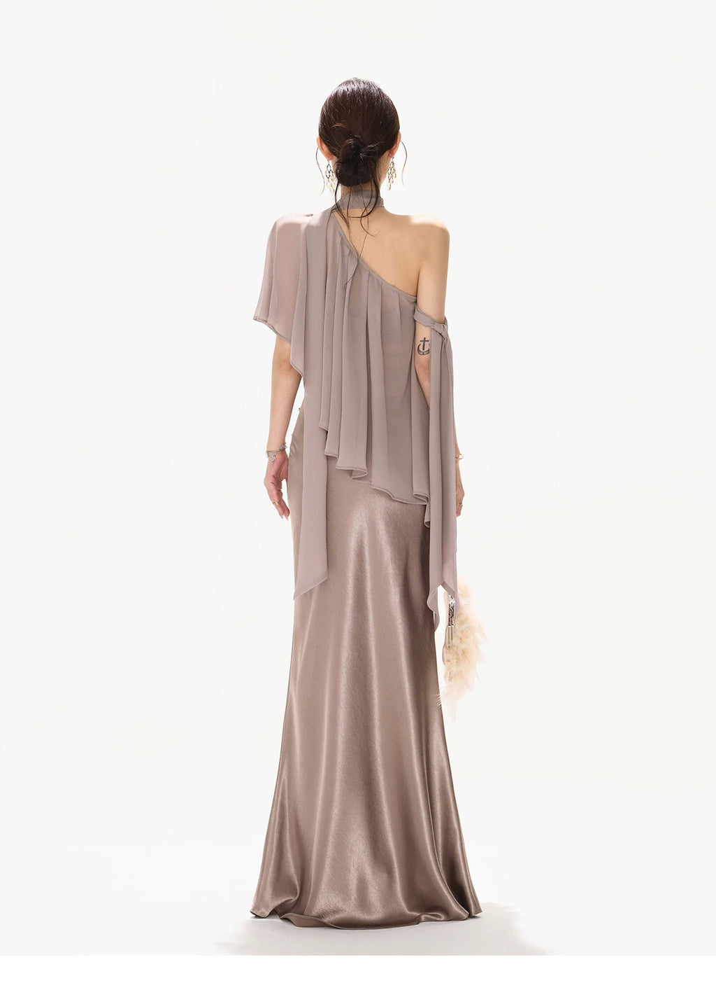 Amber Glow High-Waist Fishtail Satin Skirt