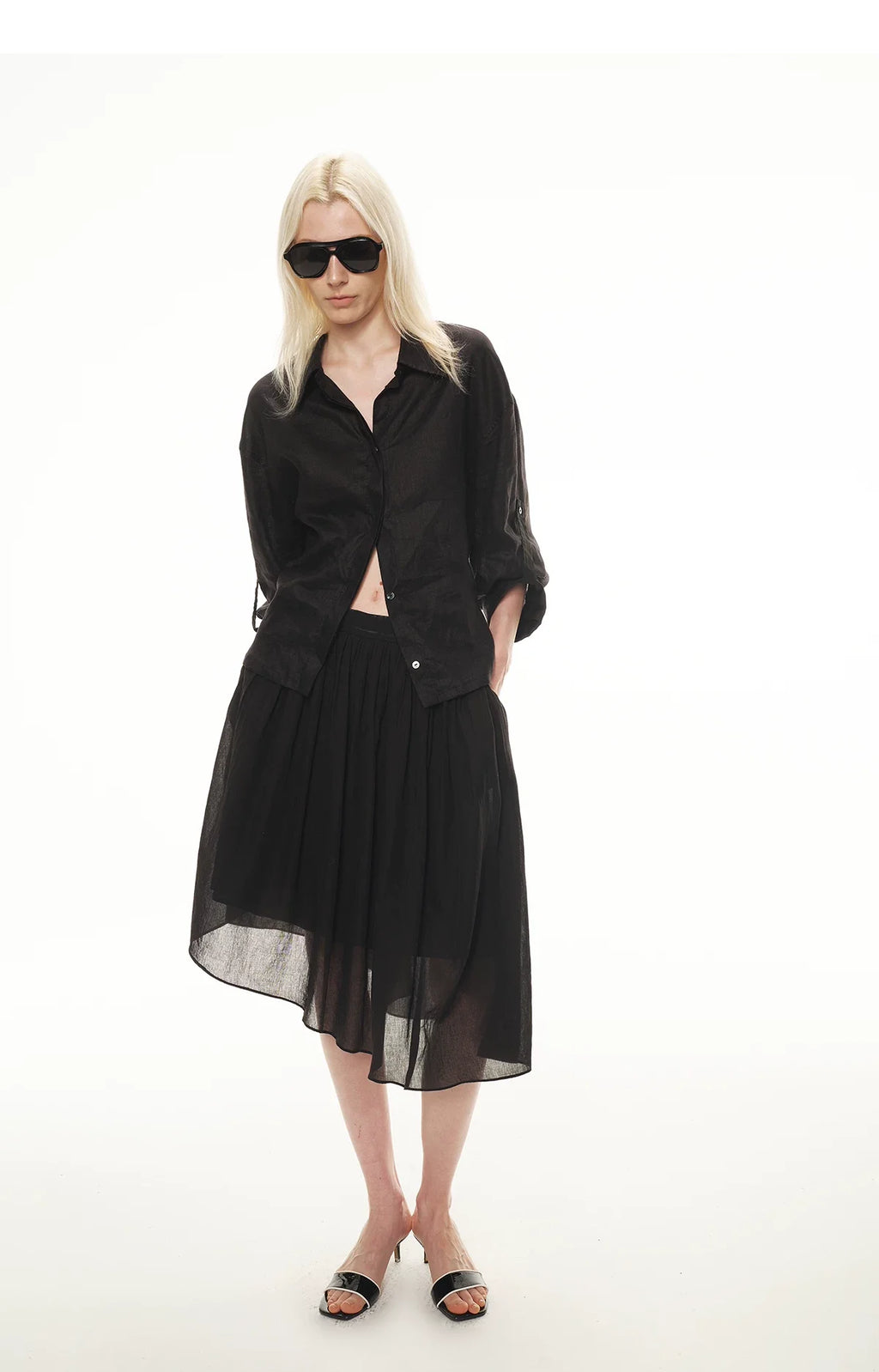 Linen Waist-Defined Shirt & Low-Rise Rolled Shorts Set