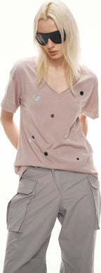 Relaxed Stylish V-Neck Short Sleeve T-Shirt