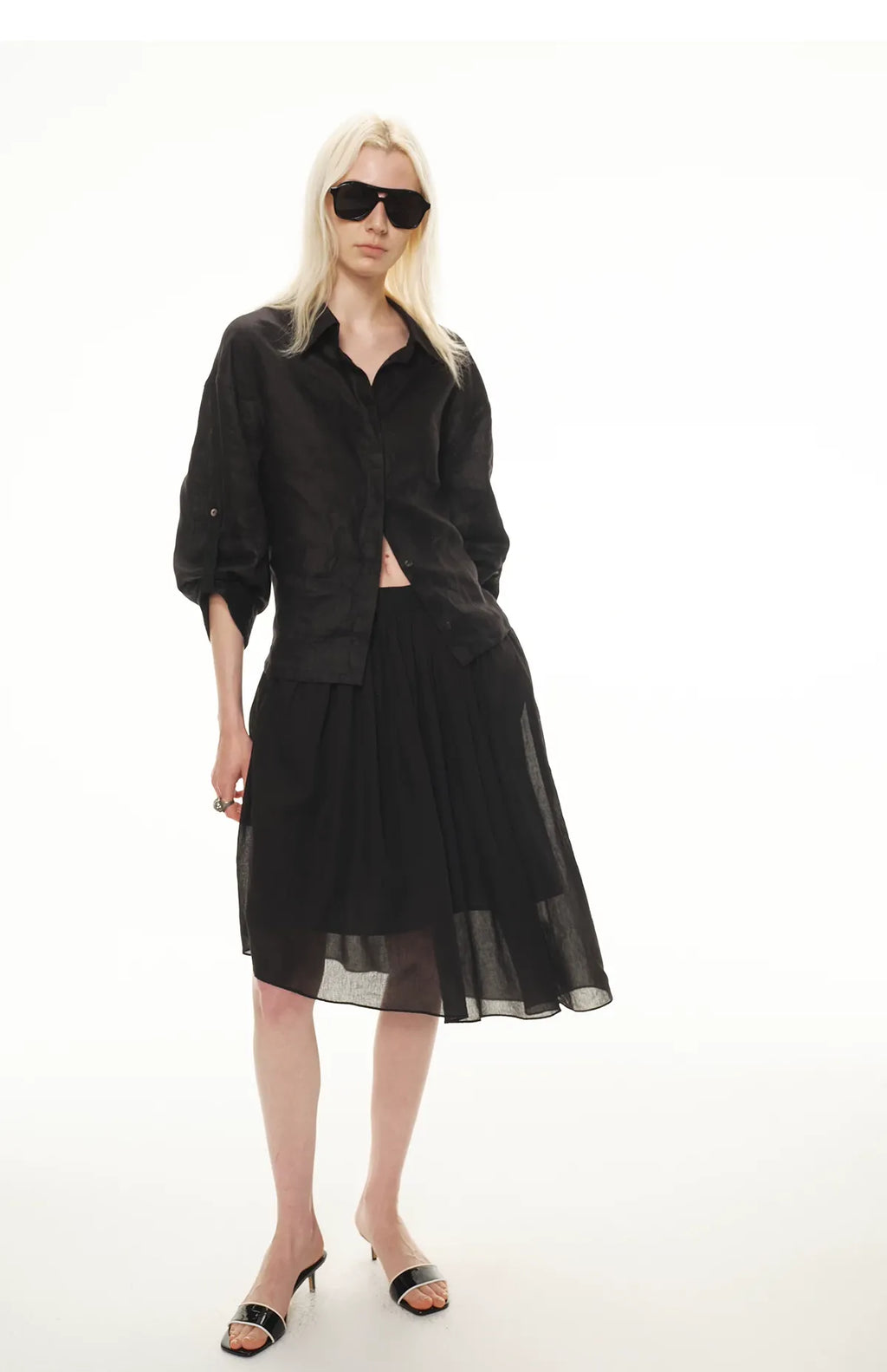 Linen Waist-Defined Shirt & Low-Rise Rolled Shorts Set