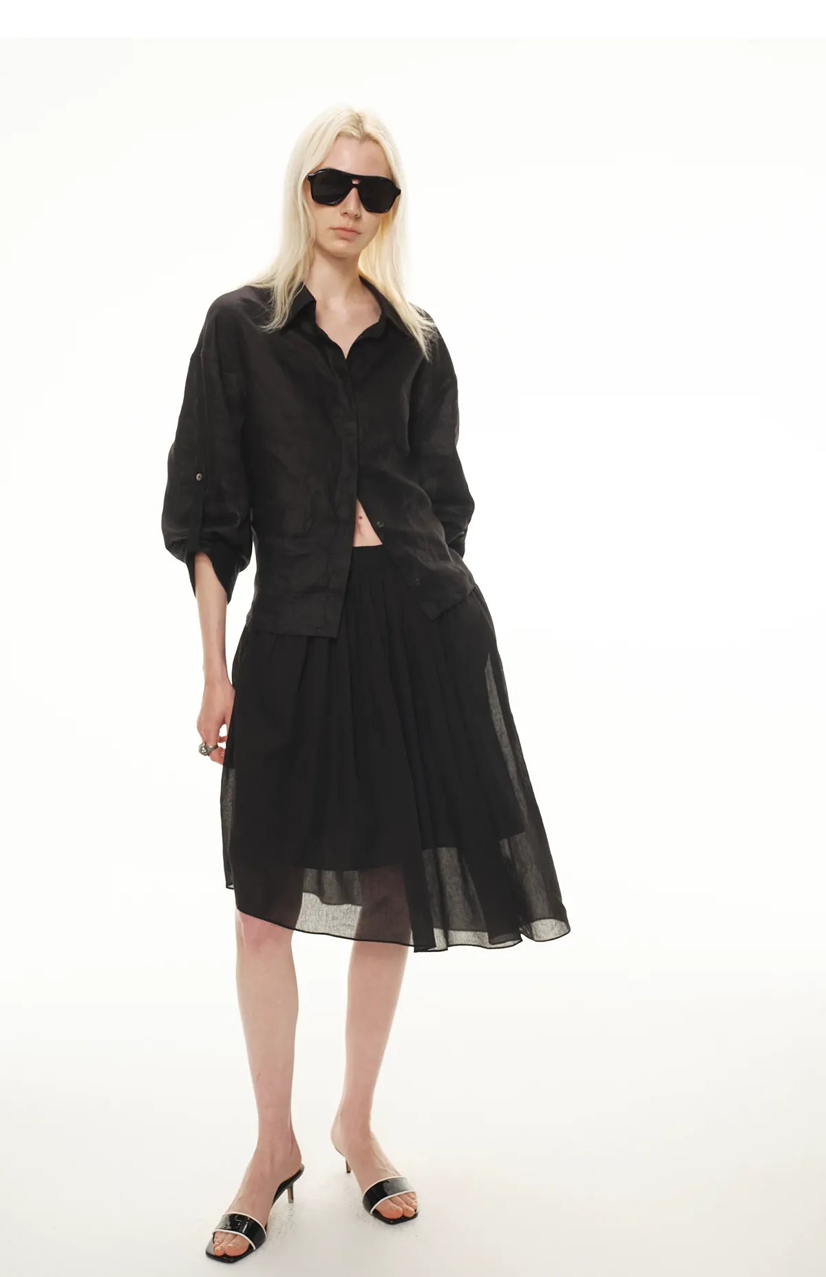Linen Waist-Defined Shirt & Low-Rise Rolled Shorts Set