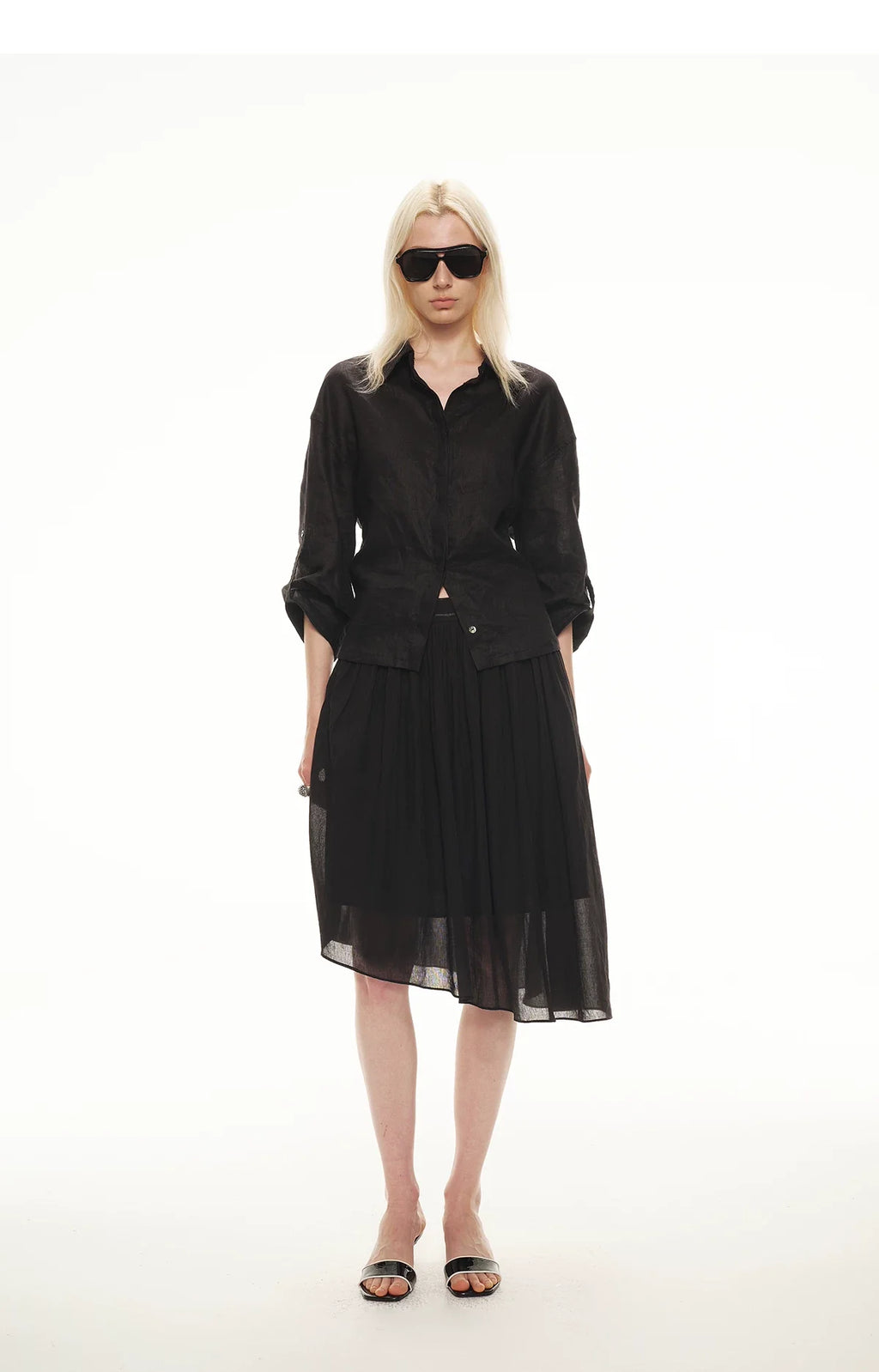 Linen Waist-Defined Shirt & Low-Rise Rolled Shorts Set