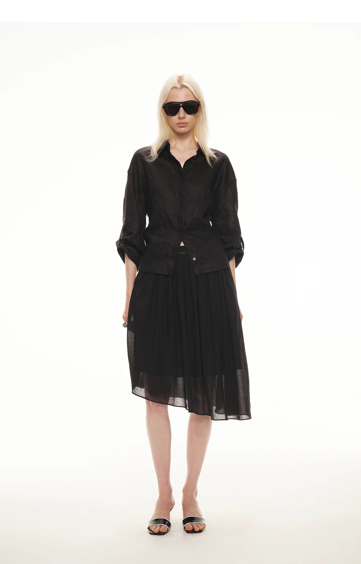 Linen Waist-Defined Shirt & Low-Rise Rolled Shorts Set