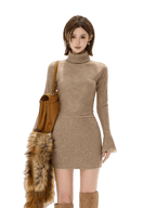 Lace High-Neck Knit Mini Dress