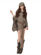 Cape-Style Off-Shoulder Long T-Shirt