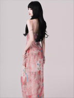 Floral V-Neck Spliced Print Slip Dress