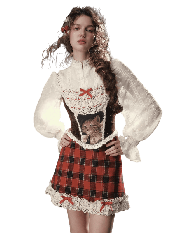 Christmas Night Corset Top & Plaid Skirt Set