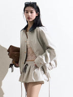 Drawstring Bubble Mini Skirt