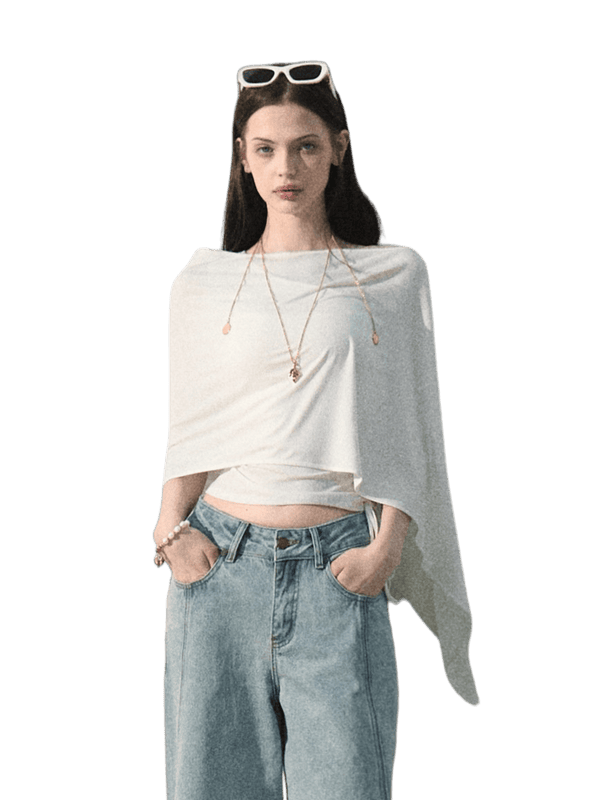 White Jade Asymmetric Draped T-Shirt