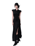 Chinese-Style Slim-Fit Cheongsam Maxi Dress