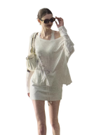 Asymmetric Wool-Modal Lightweight Off-Shoulder Knit T-shirt