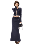 Navy Lace Panel Two-Piece Knit Set
