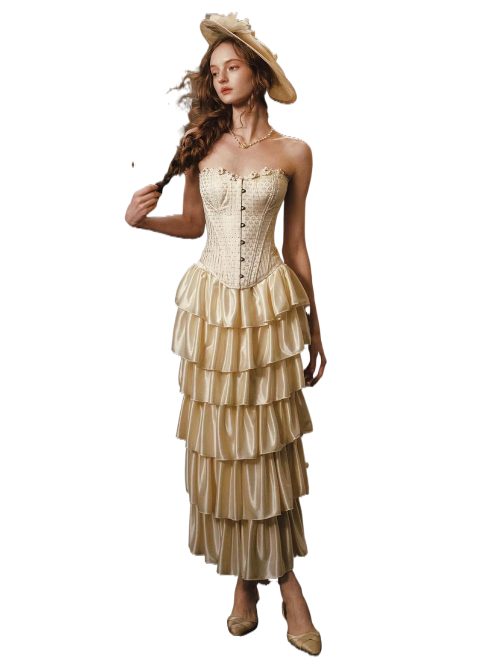 Golden Hour French Strapless Corset Top & Tiered Skirt Set