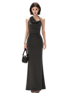 Elegant Draped Halter Knit Maxi Dress
