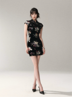 Gilded Velvet Floral Cheongsam Dress