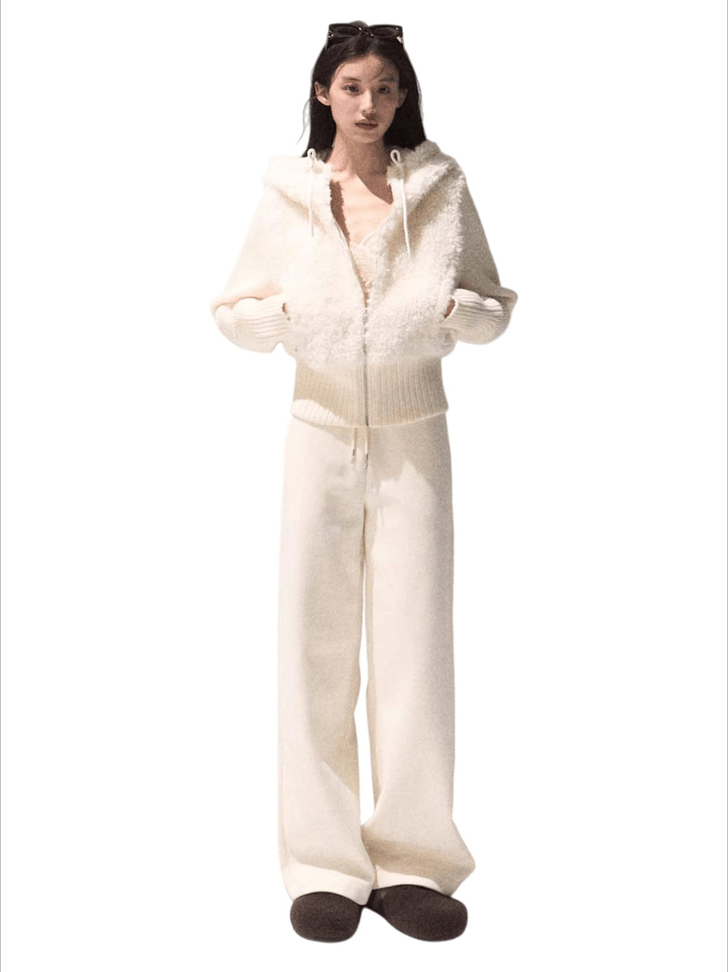 Knit Vest Jacket & Straight-Leg Pants Set