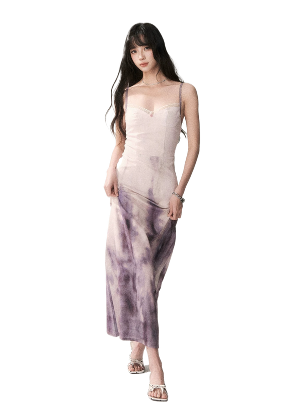 Sunset Lavender Gradient Printed Slip Maxi Dress