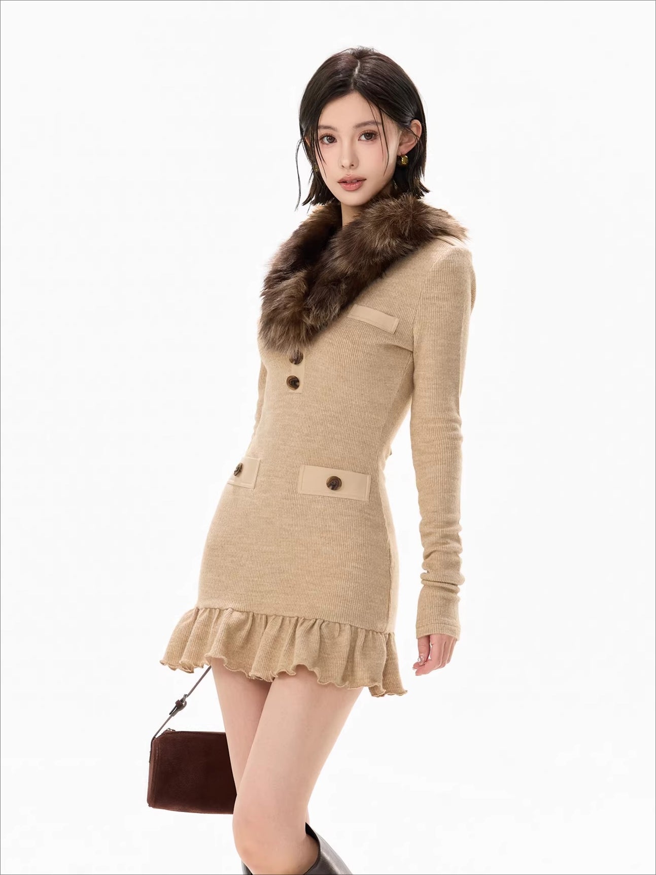 Mesh Shawl Ruched Knit Bodycon Dress