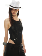 Stylish Gemstone Lace Halter Bodysuit Top