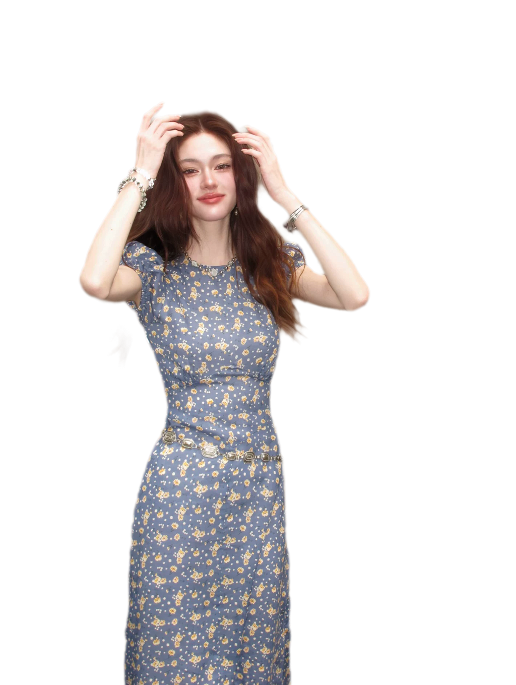 Blue Floral Tencel Dress