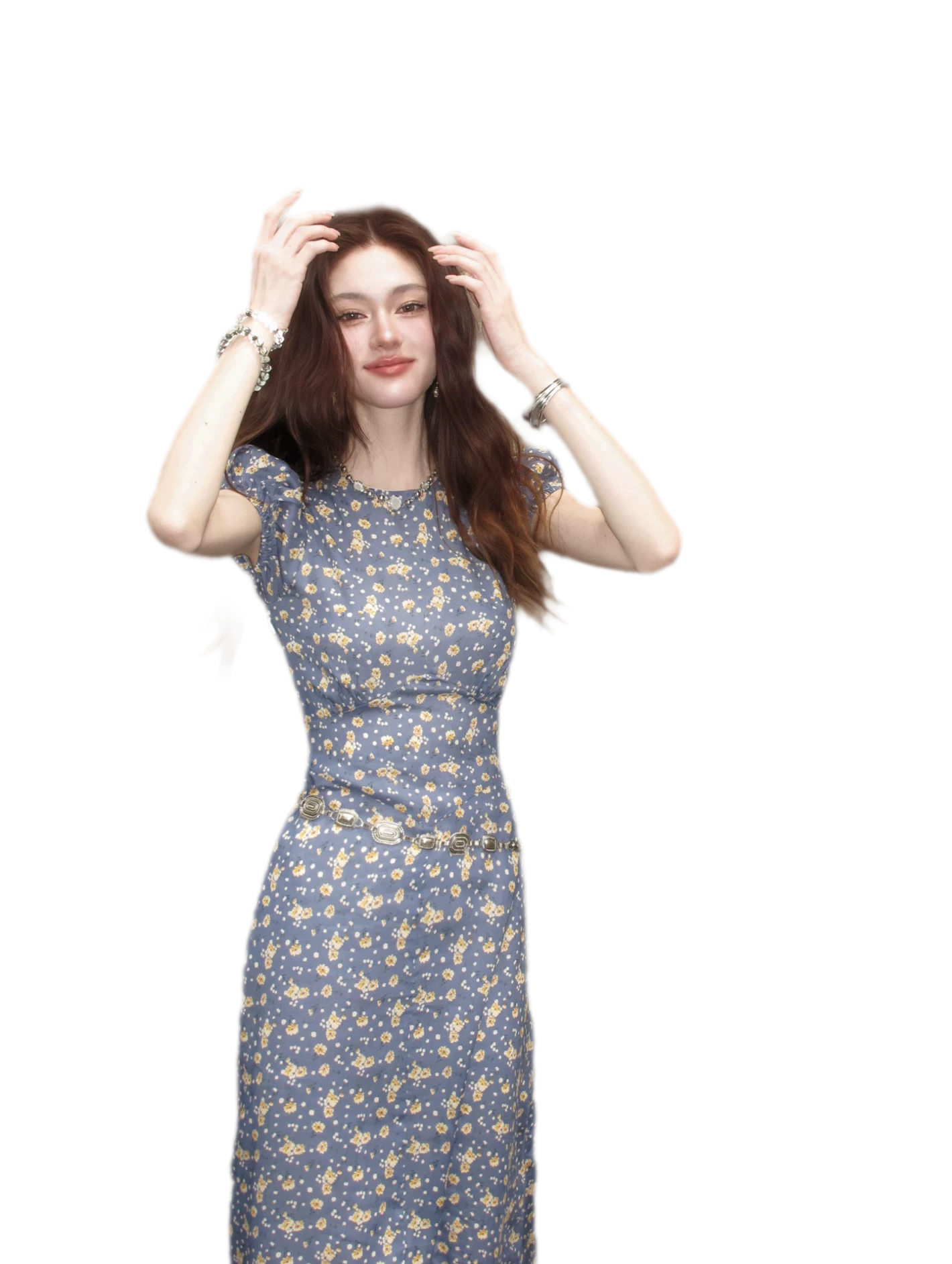 Blue Floral Tencel Dress