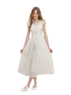 Embroidered Flutter Sleeve Dress