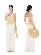 South France Holiday Lace Trim Waist-Cinched Camisole