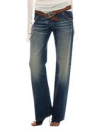 Classic Vintage Washed Distressed Wide-Leg Jeans
