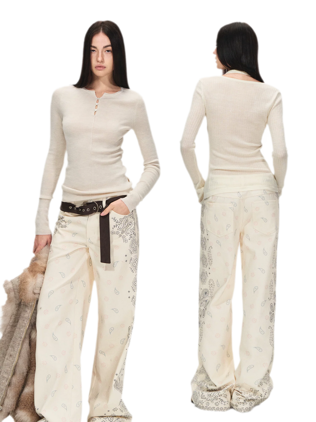 Vintage Paisley Print Relaxed Wide-Leg Pants