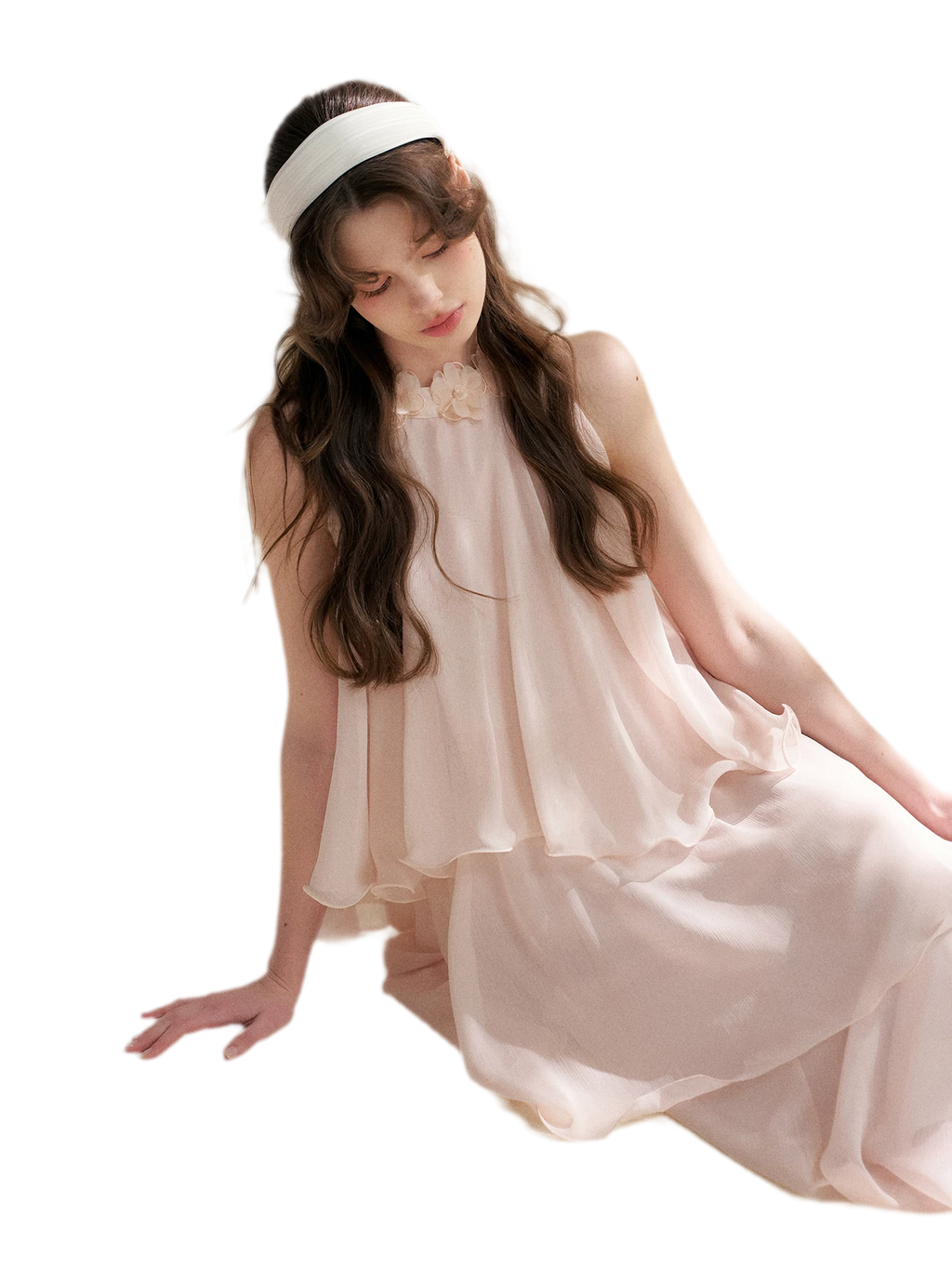 Chiffon Floral Halter Long Dress