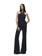 Tencel Denim Blue Hollow Halter Slim Flared Pants