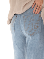 90s Vintage Washed Metal Button Wide-Leg Denim Pants