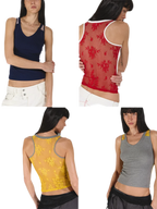 Lace Panel Slim Fit Striped Shoulder Vest Top