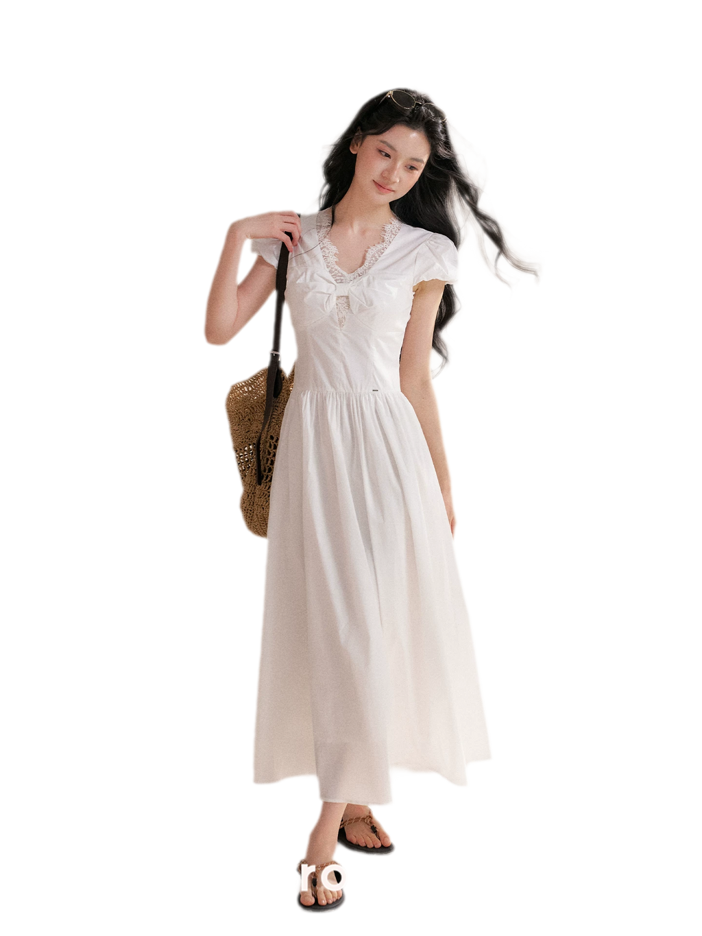 French Lace Puff Sleeve A-Line Dress