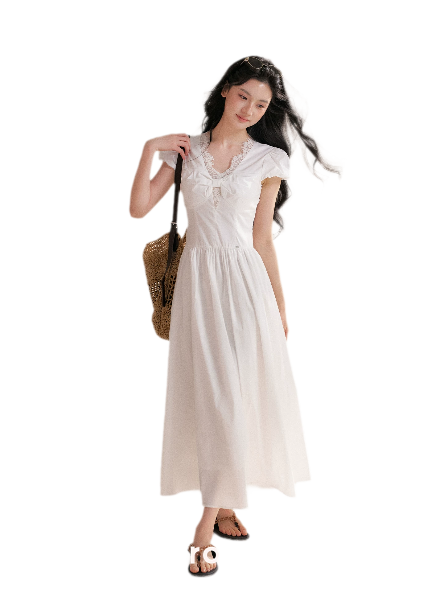 French Lace Puff Sleeve A-Line Dress