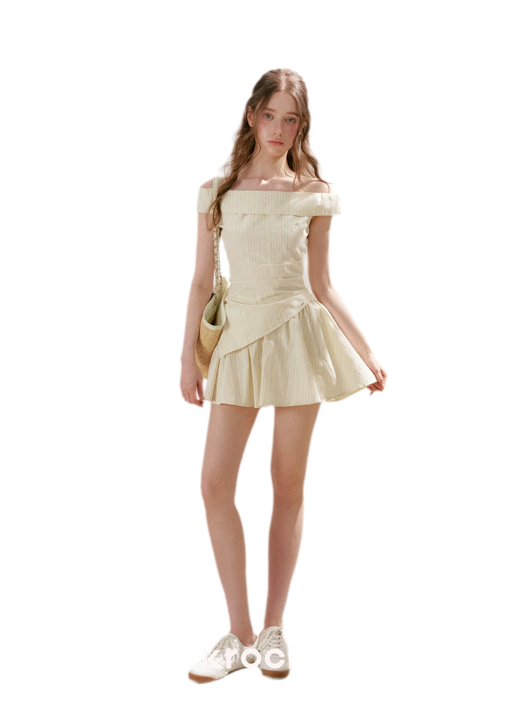 Striped Off-Shoulder Top and A-Line Skirt Set
