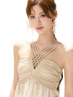 Embroidered Chiffon Halter Set