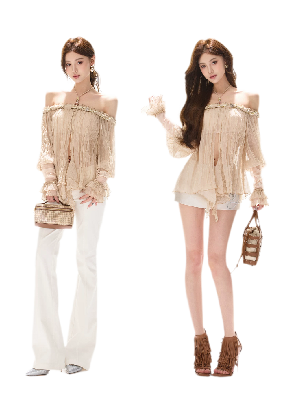 Crinkled Chiffon Beaded Blouse