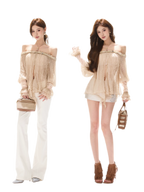 Crinkled Chiffon Beaded Blouse